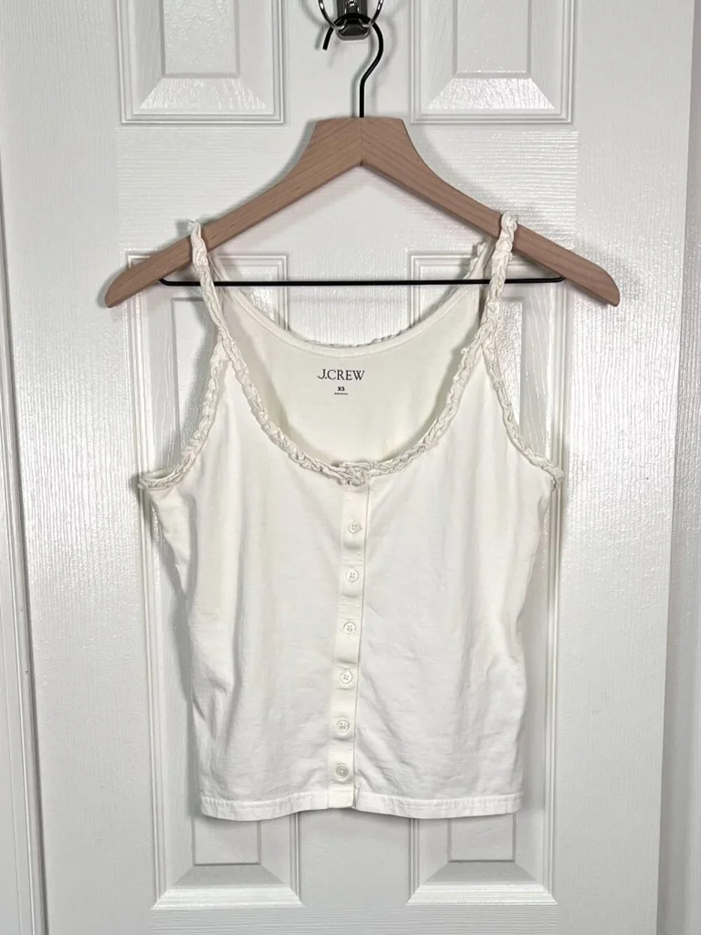 J. Crew Broken in Jersey Button Front Tank with Ruffle Straps Ivory Size XS